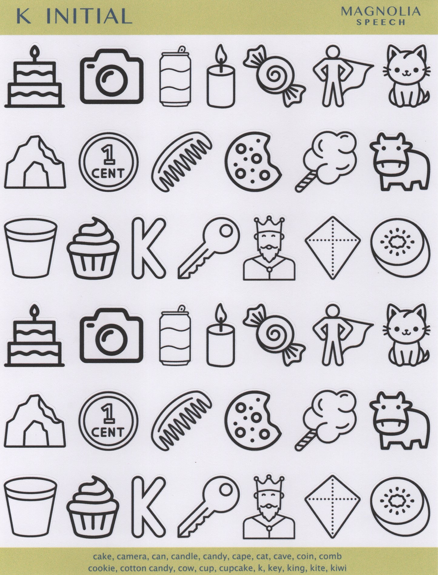 K Initial Speech Sound Stickers: Large