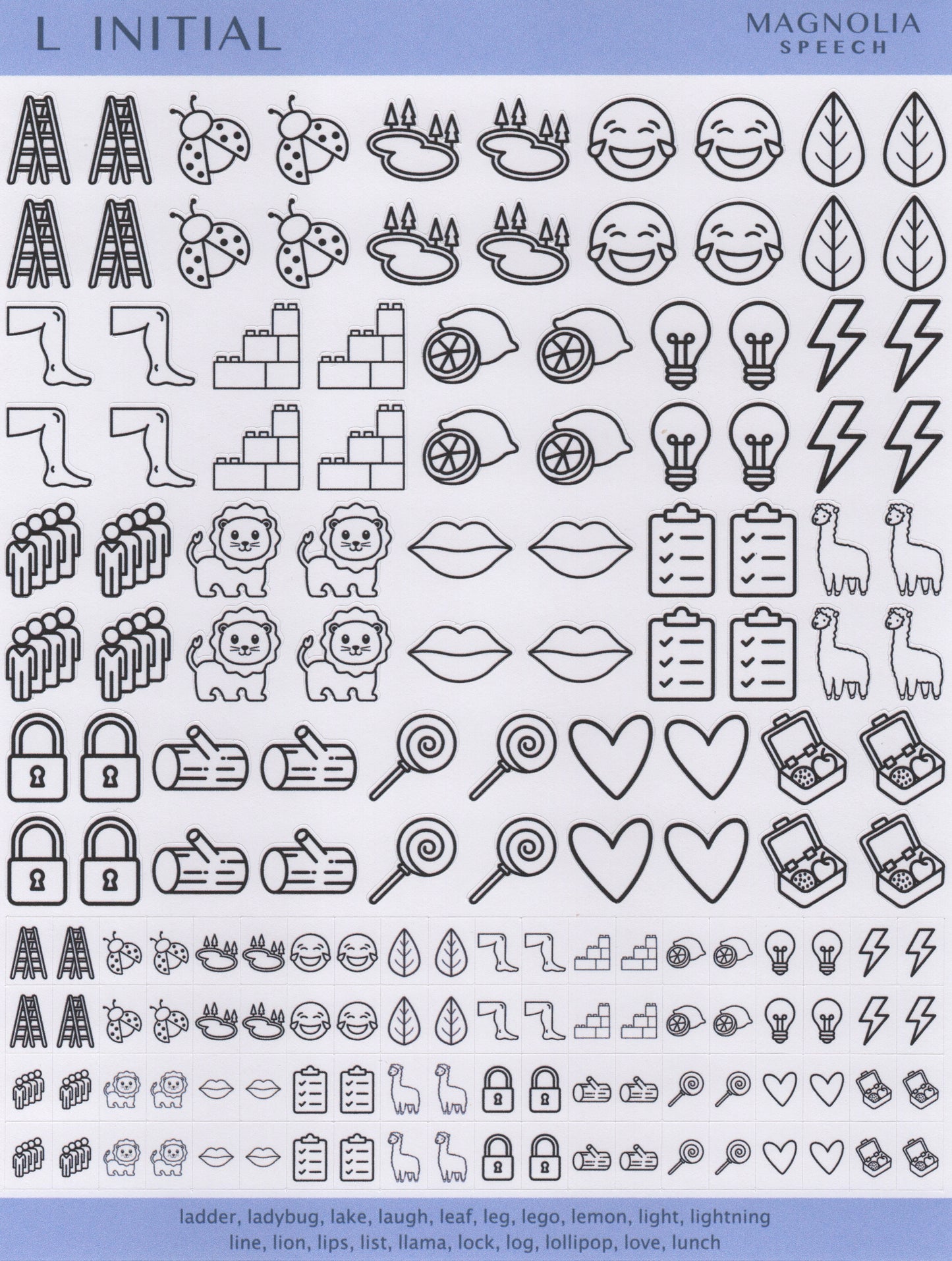 L Initial Speech Sound Stickers: Duo