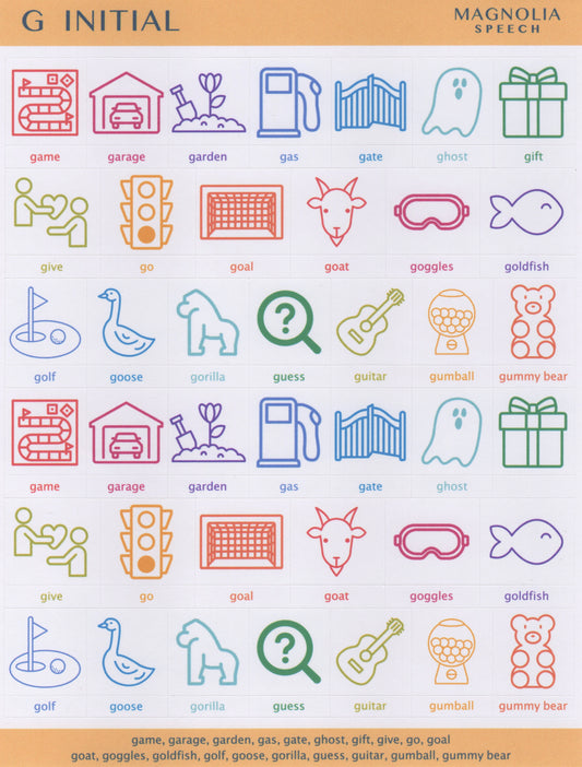 G Initial Speech Sound Stickers: Large with Print