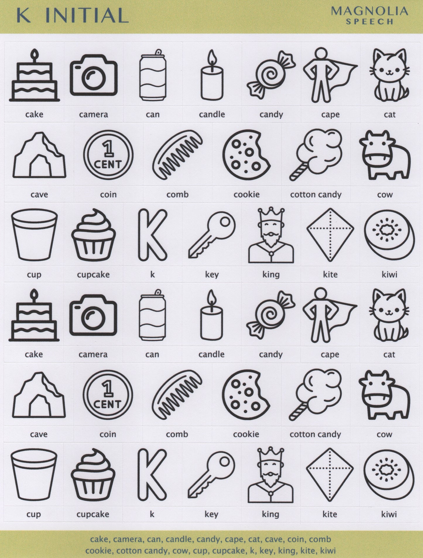 K Initial Speech Sound Stickers: Large with Print