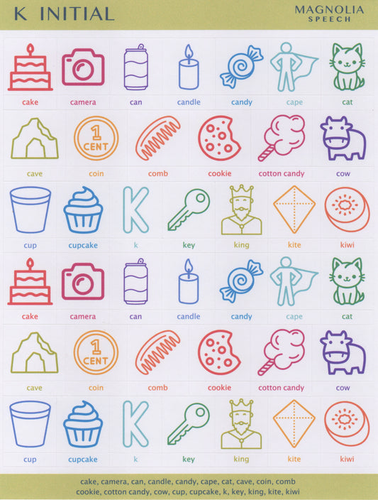 K Initial Speech Sound Stickers: Large with Print