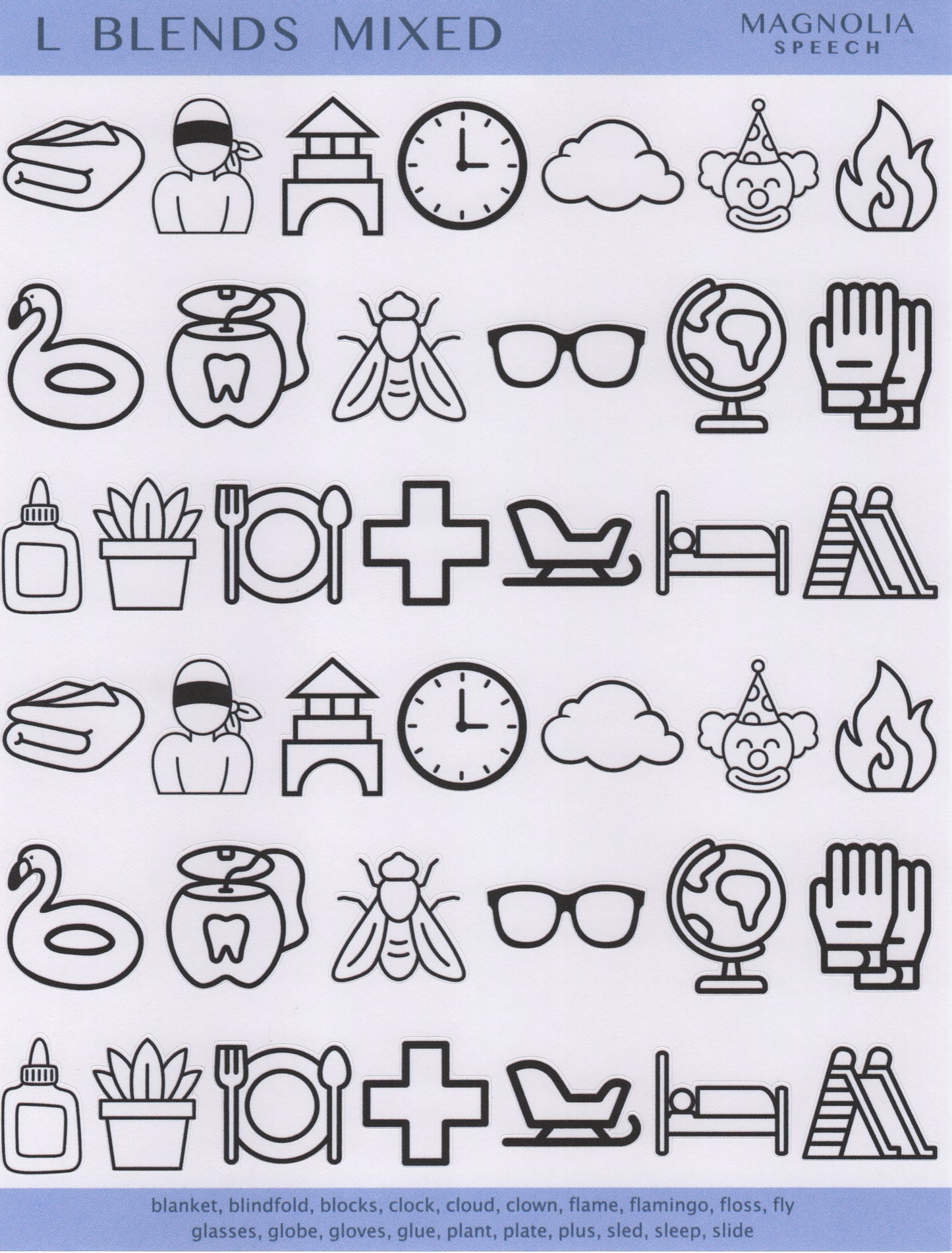 L Blends Mixed Speech Sound Stickers: Large