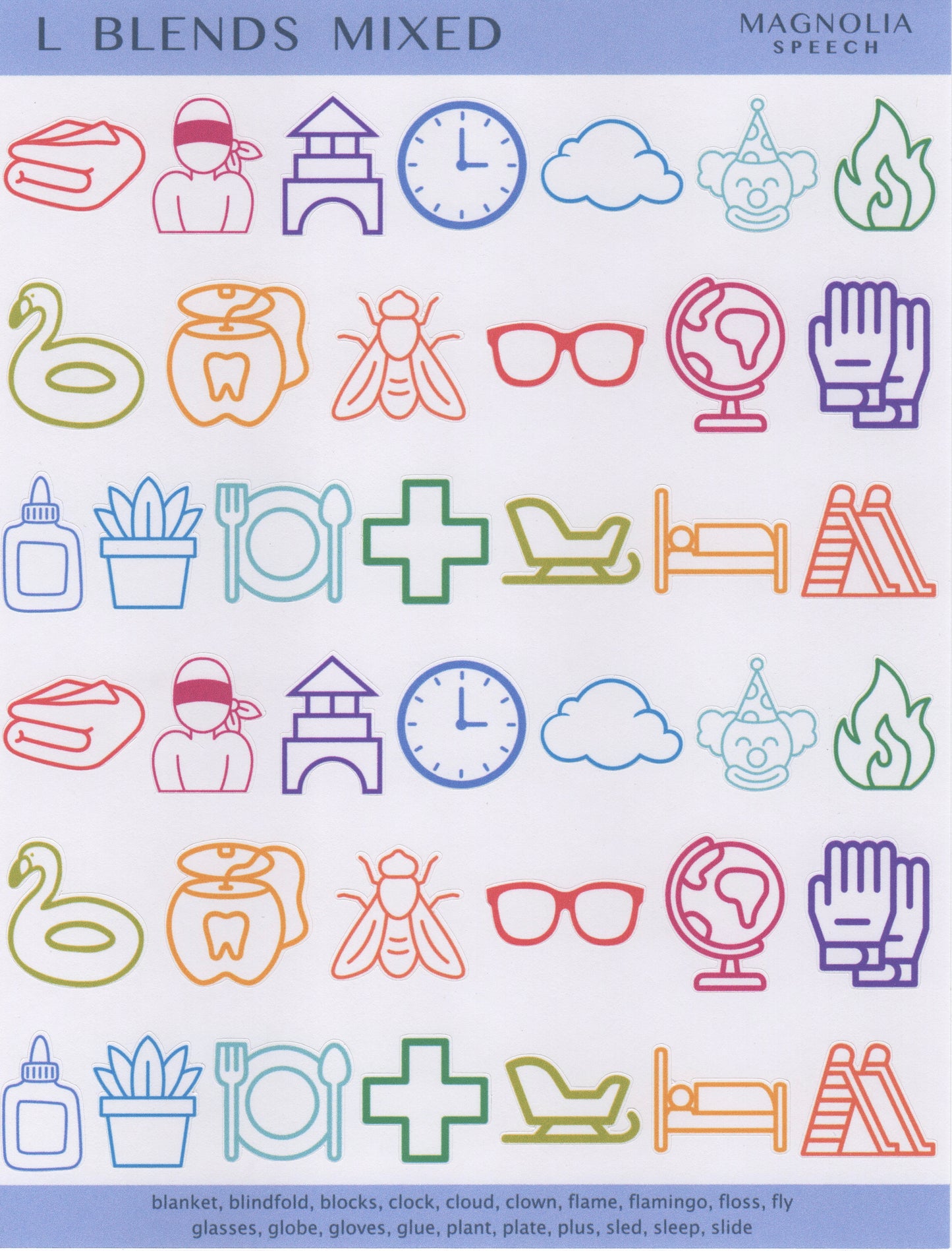 L Blends Mixed Speech Sound Stickers: Large