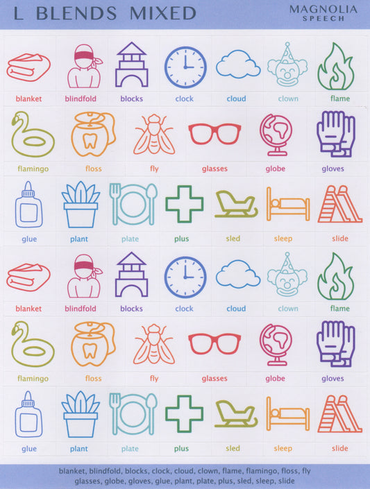 L Blends Mixed Speech Sound Stickers: Large with Print