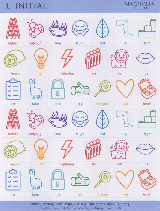 L Initial Speech Sound Stickers: Large with Print