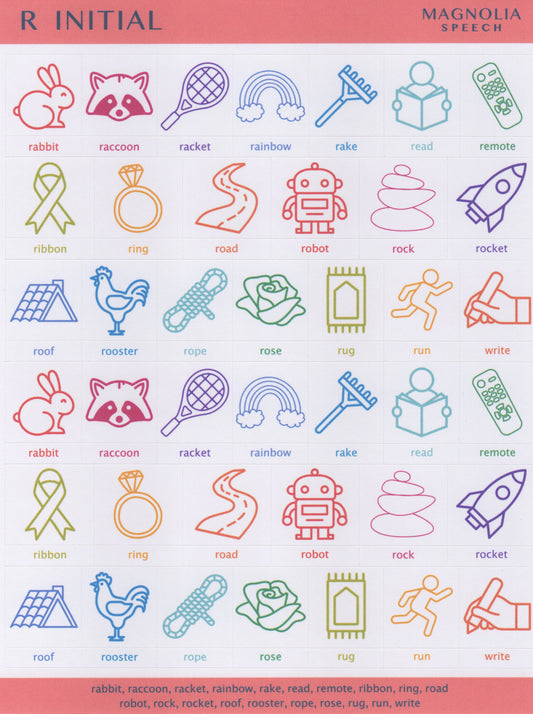 R Initial Speech Sound Stickers: Large with Print