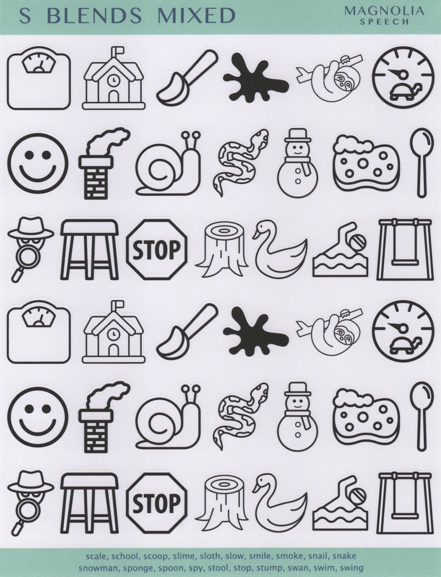 S Blends Mixed Speech Sound Stickers: Large