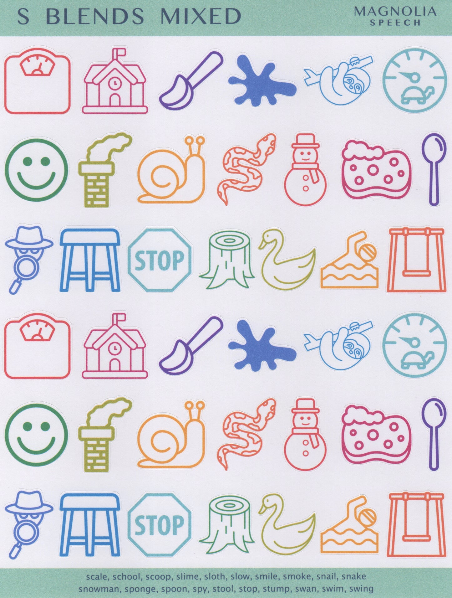S Blends Mixed Speech Sound Stickers: Large