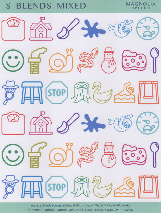 S Blends Mixed Speech Sound Stickers: Large