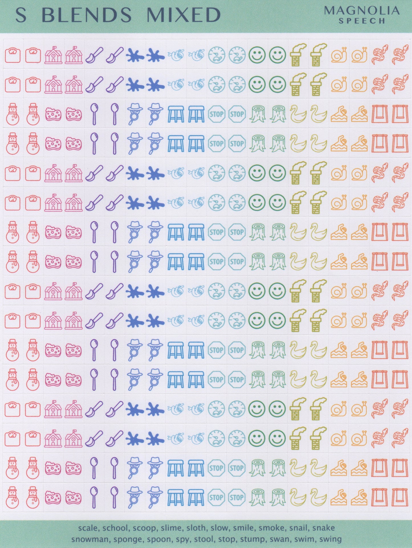 S Blends Mixed Speech Sound Stickers: Minis