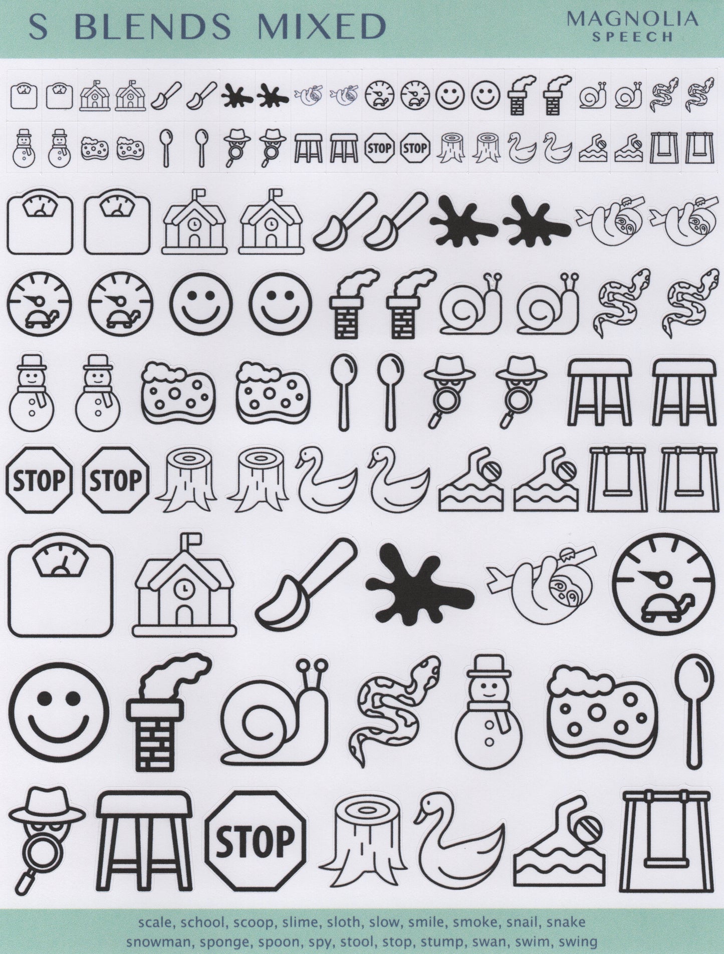 S Blends Mixed Speech Sound Stickers: Trio