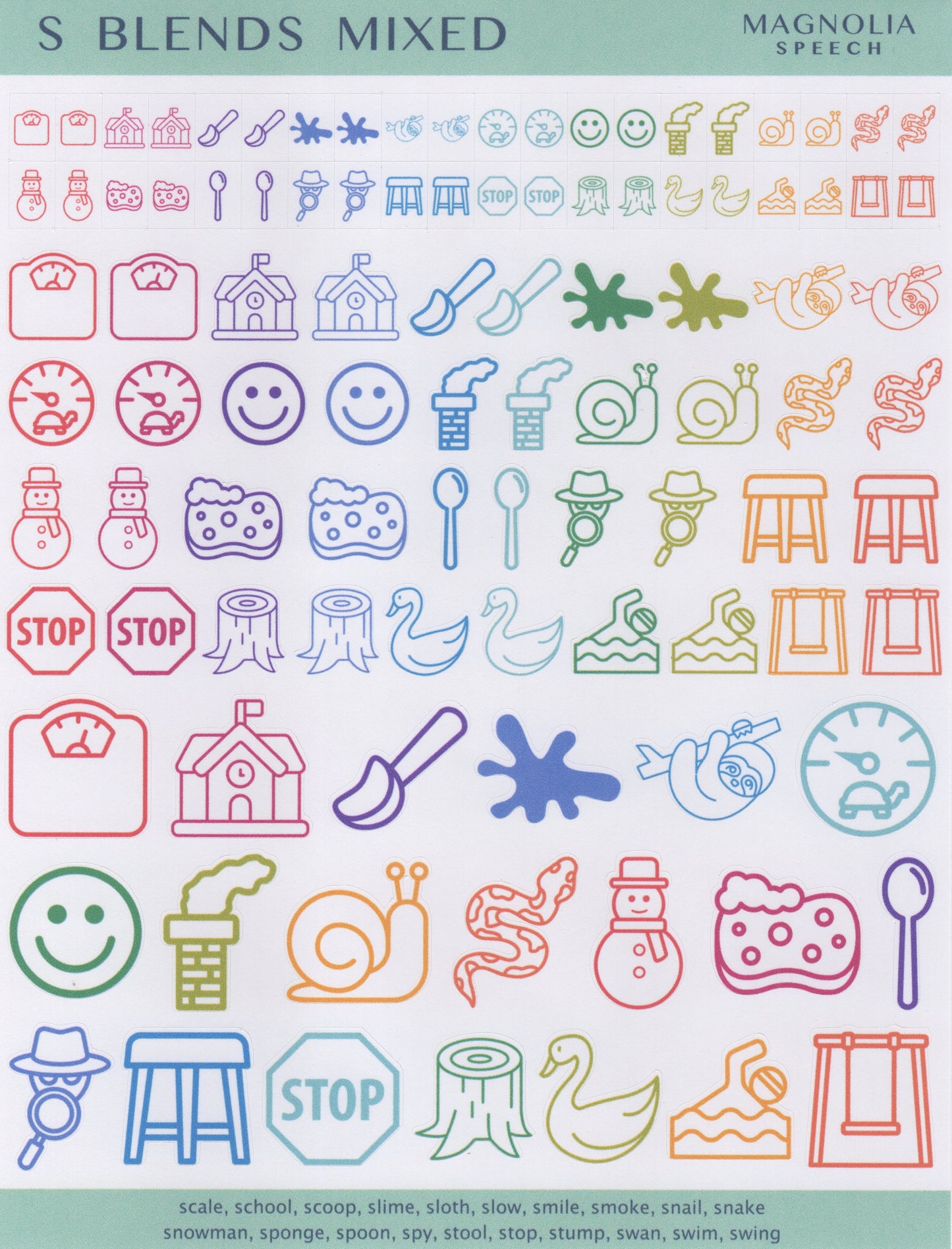 S Blends Mixed Speech Sound Stickers: Trio