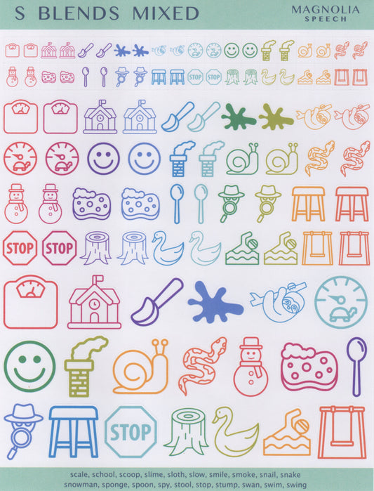 S Blends Mixed Speech Sound Stickers: Trio