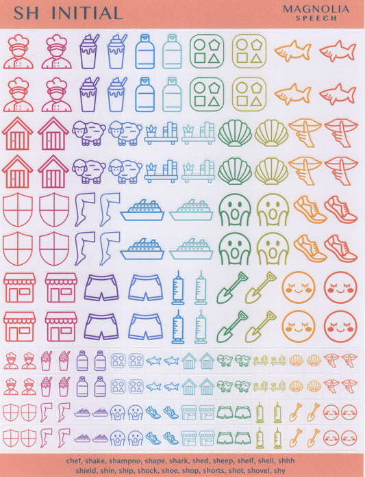 SH Initial Speech Sound Stickers: Large with Print