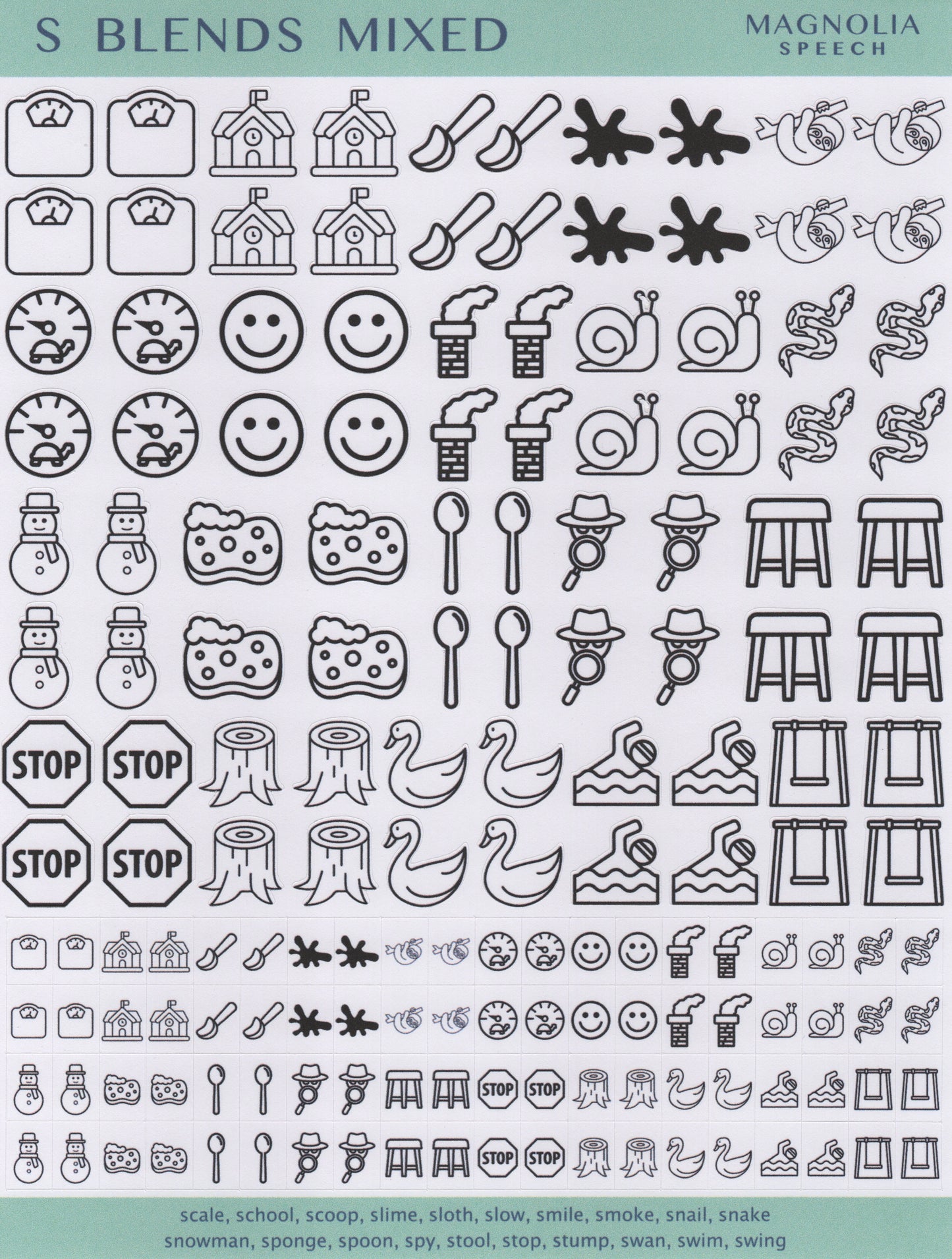 S Blends Mixed Speech Sound Stickers: Duo