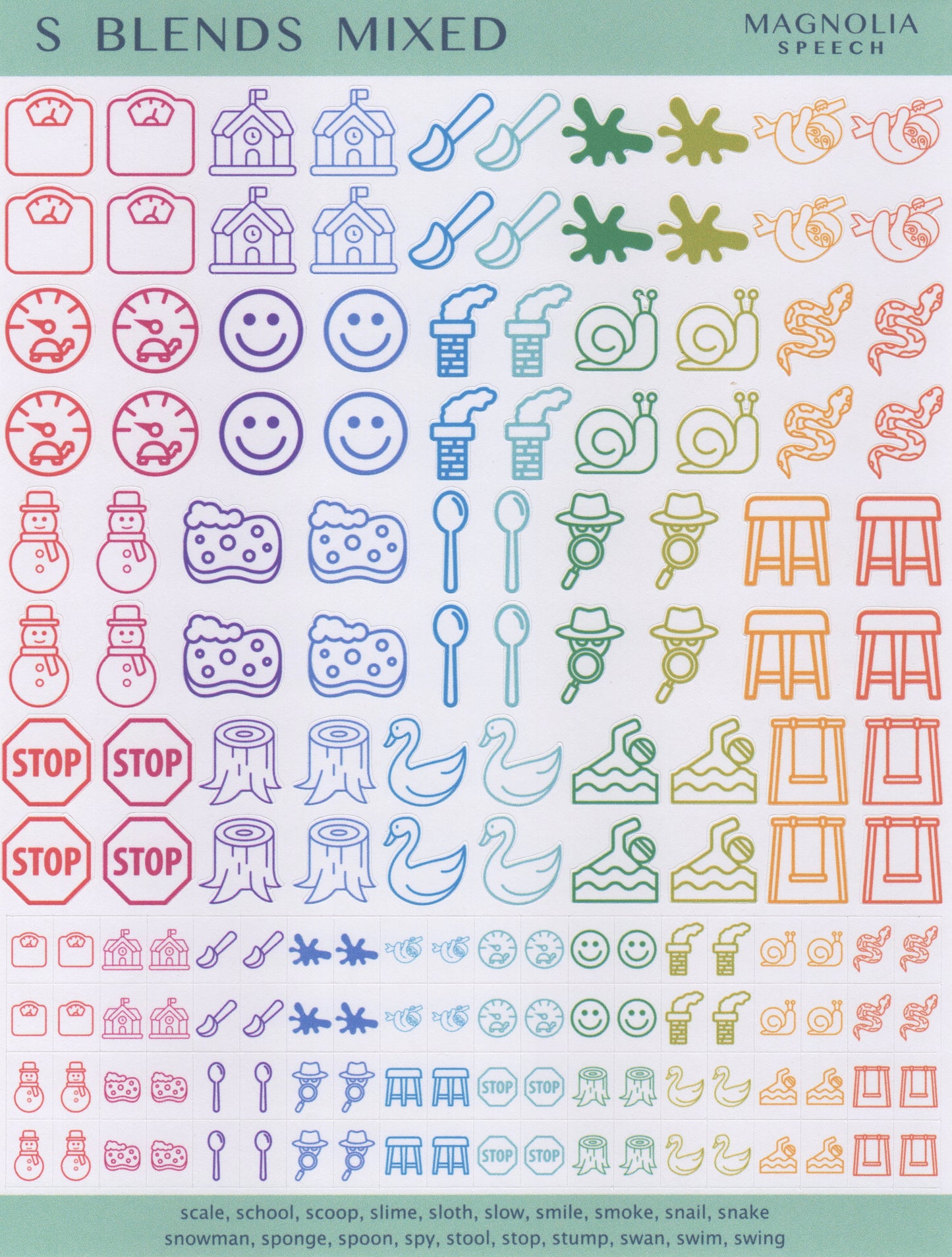S Blends Mixed Speech Sound Stickers: Duo