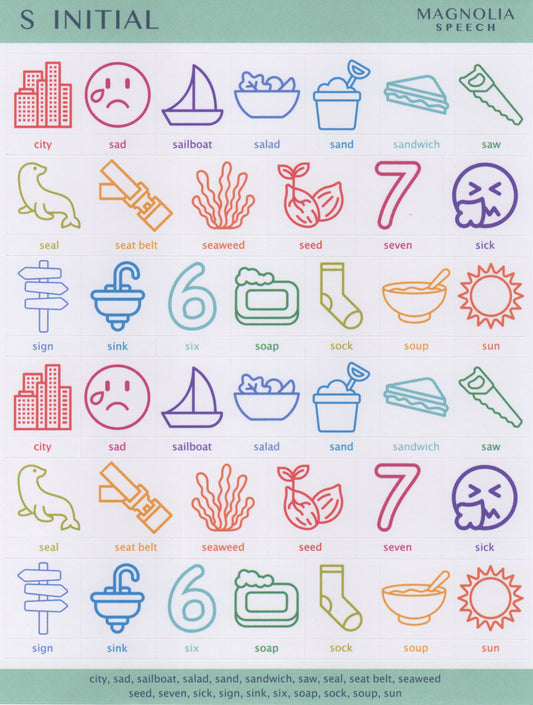 S Initial Speech Sound Stickers: Large with Print