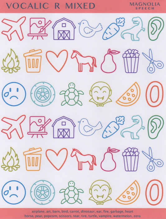 Vocalic R Mixed Speech Sound Stickers: Large