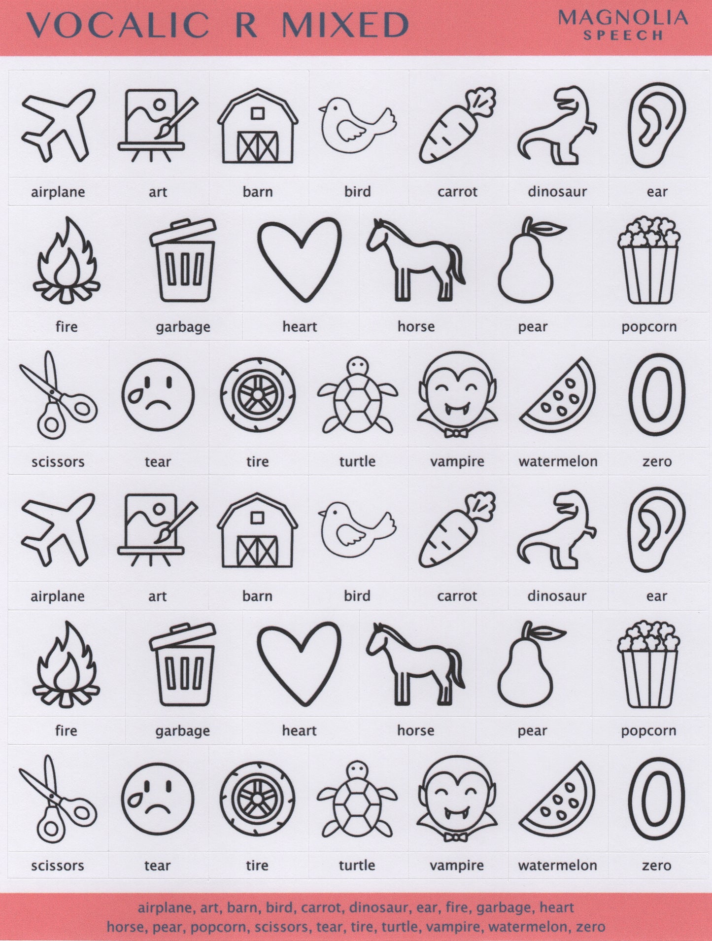 Vocalic R Mixed Speech Sound Stickers: Large with Print