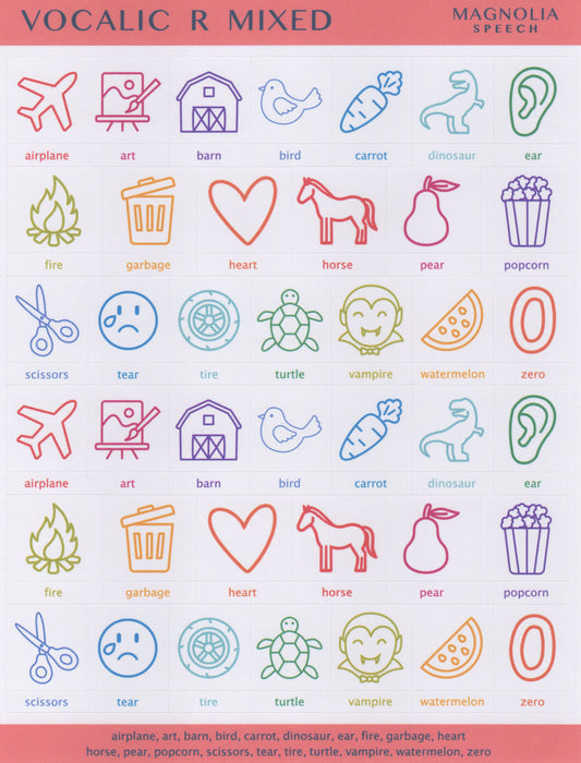 Vocalic R Mixed Speech Sound Stickers: Large with Print